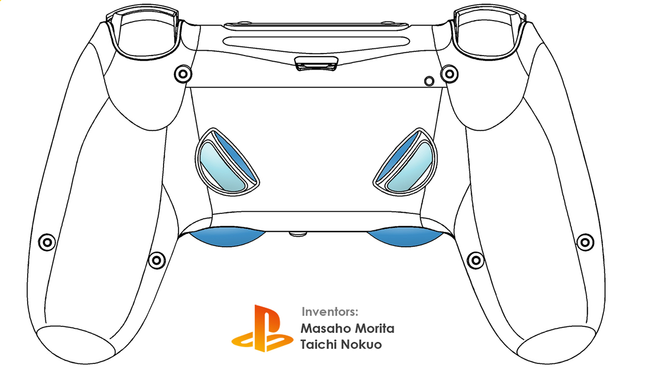 Permukaan Paten Pengawal Dualshock Baharu, Menunjukkan Butang Belakang Tambahan