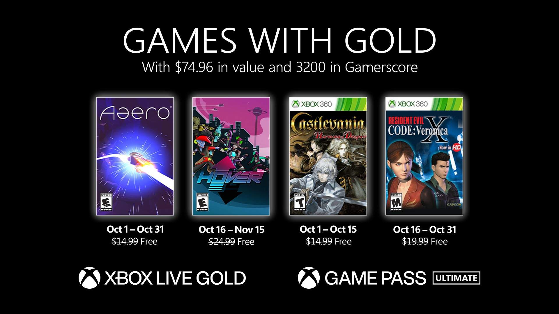 Xbox Games With Gold Free Games 2021 年 10 月精选揭晓