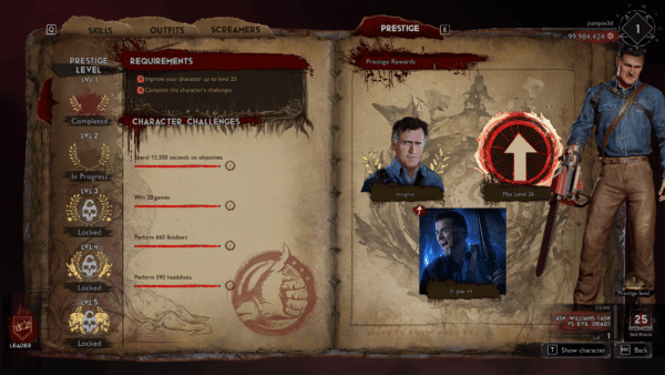 Evil Dead: The Game Prestige System Diumumkan dan Menaikkan Had Tahap, Keluar 14 Nov